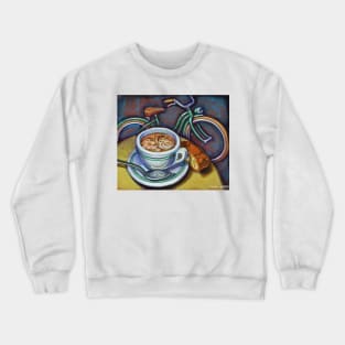 Green Schwinn bicycle with cappuccino and biscotti. Crewneck Sweatshirt